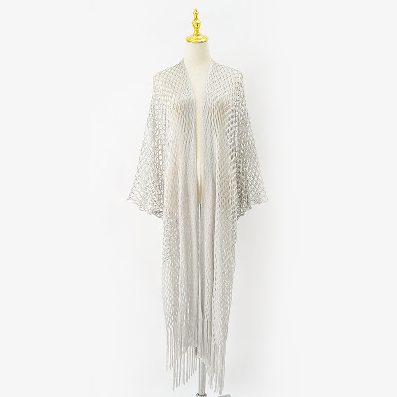 Damen eleganter transparenter Kaftan mit langen Fransen WW