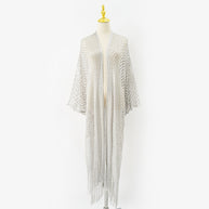 Damen eleganter transparenter Kaftan mit langen Fransen WW