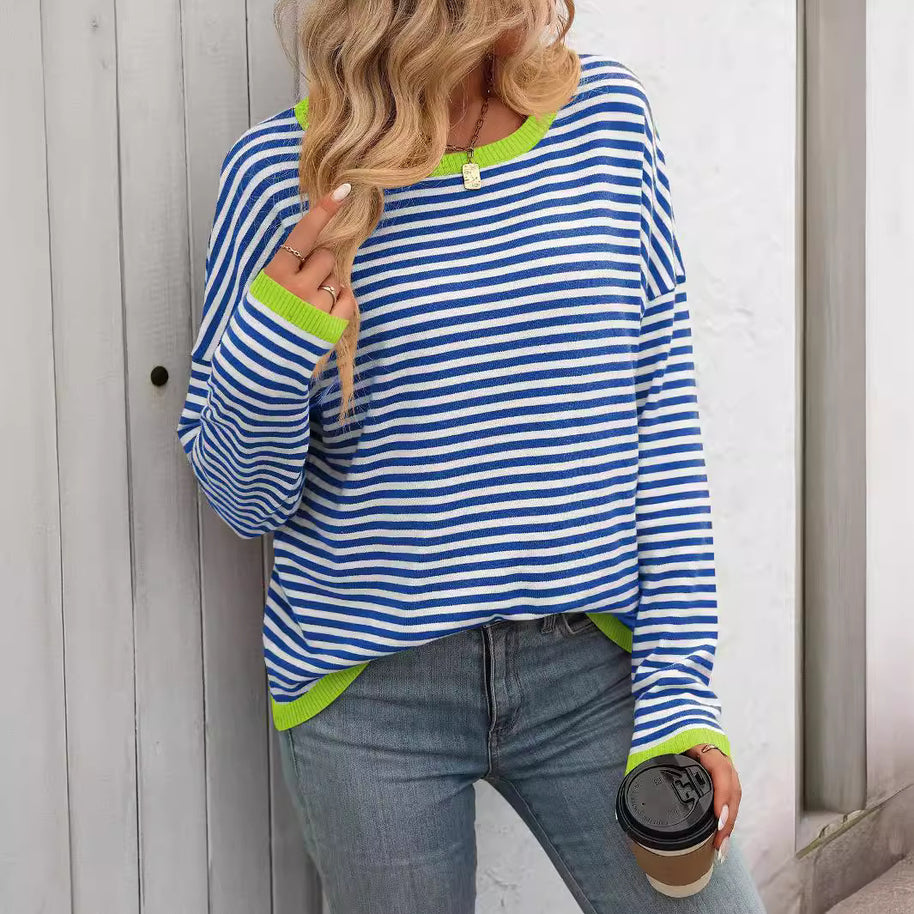 Damen lässiger gestreifter Pullover WW
