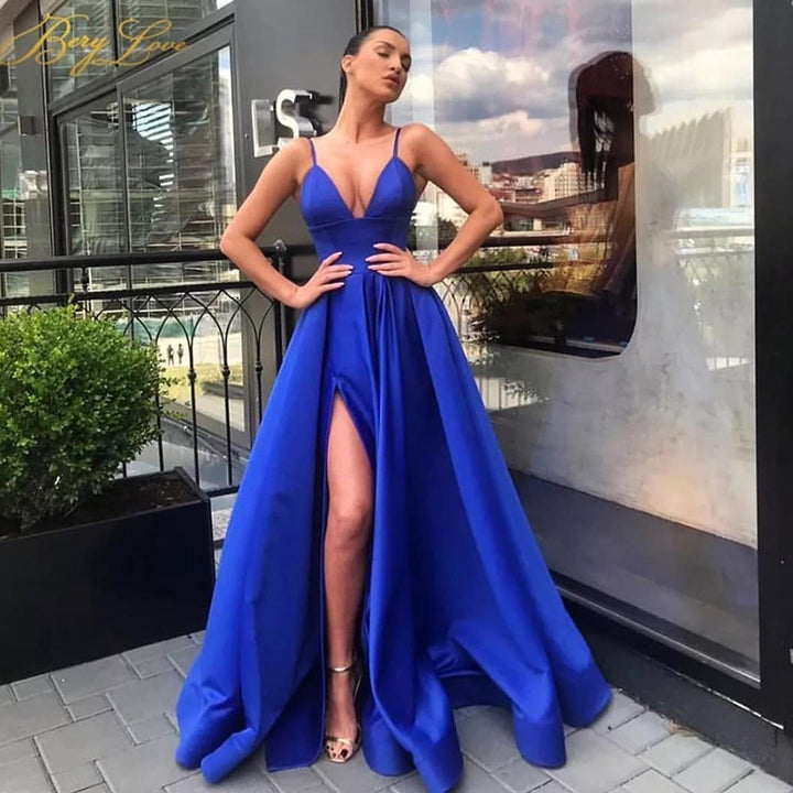 Damen Abendkleid mit aufregendem Beinschlitz und elegantem V-Ausschnitt W&W Mode