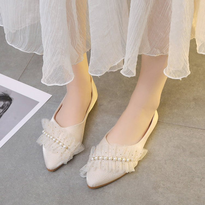 Damen Ballerinas mit dekorativem Rüschen- und Perlenschmuck W&W Mode
