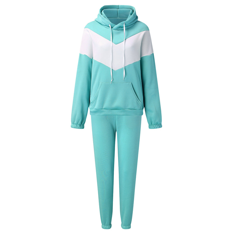 Damen Sportliches Fleece-Lounge-Set mit modernem Farbblockdesign WW