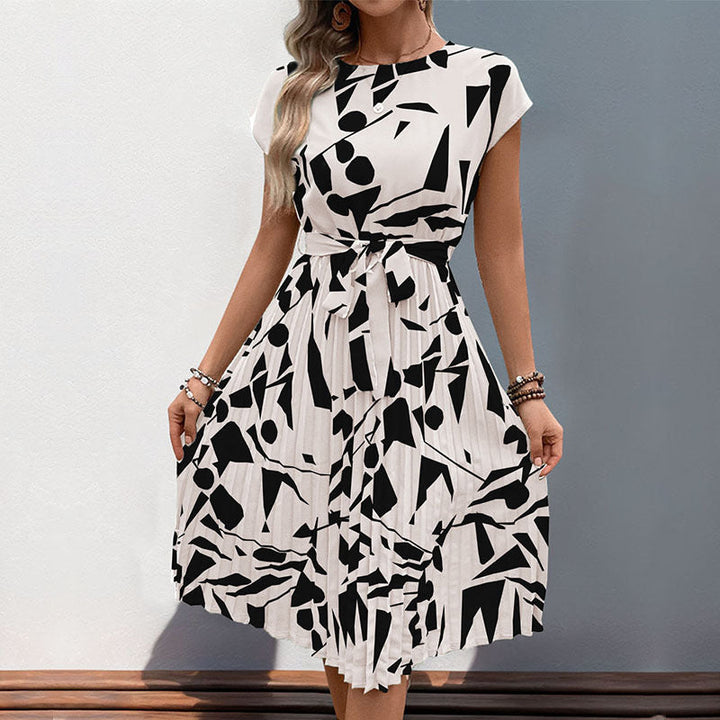 Damen Midikleid mit angesagtem geometrischem Mustermix und taillierbarem Gürtel W&W Mode