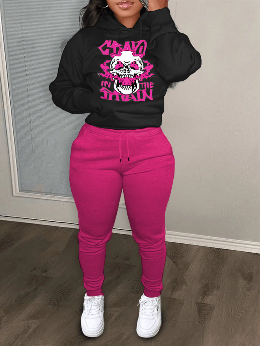 Damen bequeme Hoodie und Jogginghose Set mit kreativem Druck WW