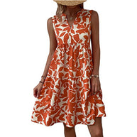 Damen luftiges ärmelloses Sommerkleid mit floralen Mustern und weitem Schnitt WW