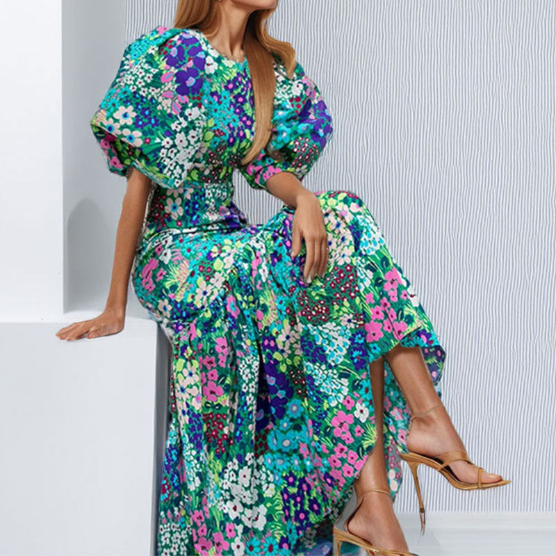 Damen Maxikleid mit voluminösen Ärmeln und eleganter Rüschendetail W&W Mode