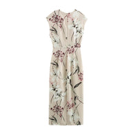 WW | V-Ausschnitt Texturiertes Floral-Print Midi-Kleid
