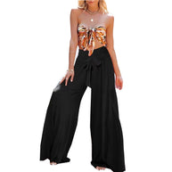 Damen weite High-Waist Hose mit eleganten Falten und Bindegürtel WW