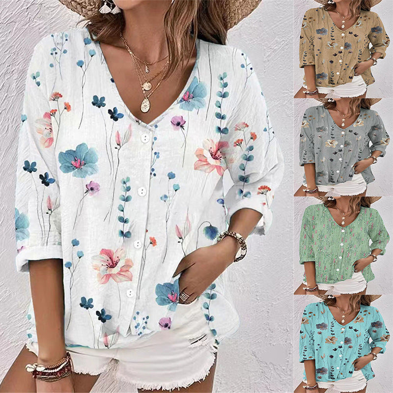 Damen lässige Bluse mit floralem Design und modernen Knopfdetails WW