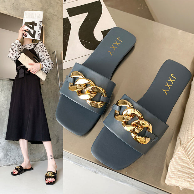 Damen Riemchen-Pantoletten mit luxuriösem Kettenakzent und komfortablem Fußbett WW