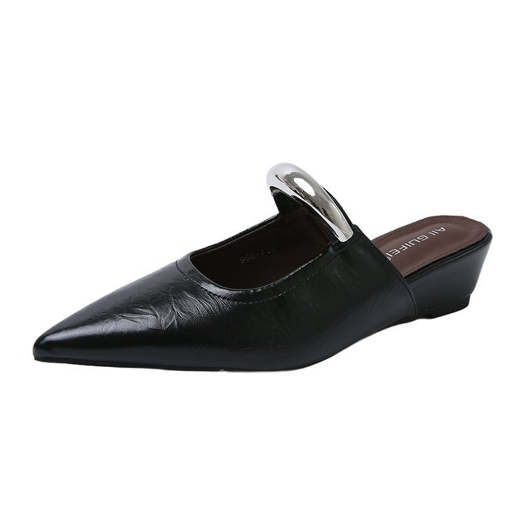 Damen elegante Slingback Mules mit spitzem Zehenbereich und dekorativem Ketten-Detail W&W
