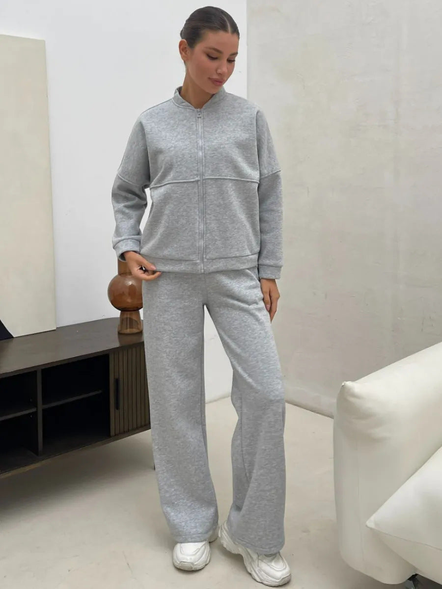Damen Sportliches Fleece-Set mit durchgehendem Reißverschluss WW