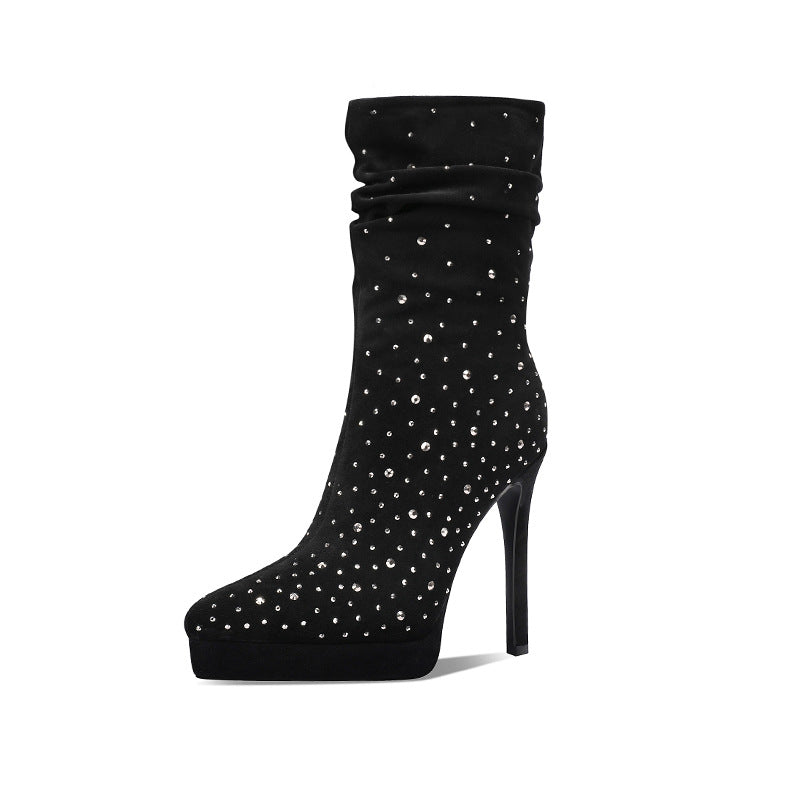 Damen Slouchy High-Heeled Rhinestone-beschichtete Stiefel WW