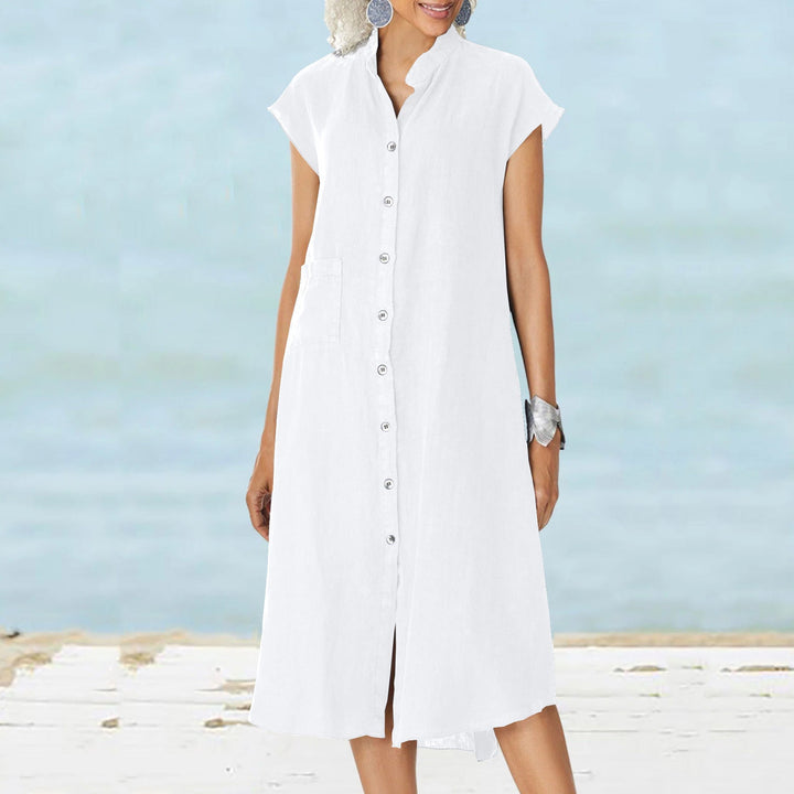 Damen Midi-Kleid mit komfortablem Hemdkragen und praktischen Seitentaschen W&W Mode