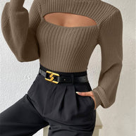 Damen Strickpullover mit Trendigem Cut-Out und Hohem Kragen WW