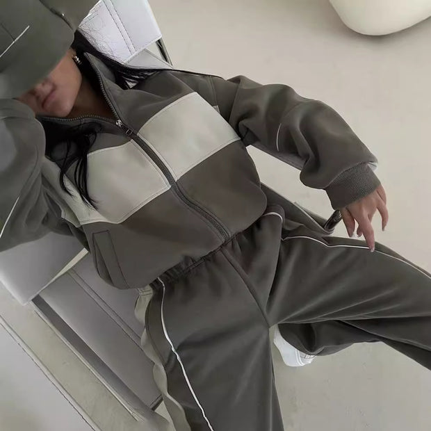 Damen sportliches Freizeit-Loungewear-Set mit Reißverschluss WW