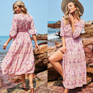 WW | Damen Midikleid mit V-Ausschnitt und Blumenmuster