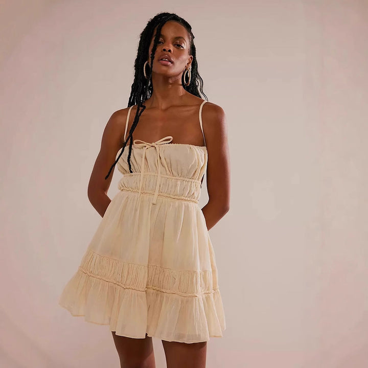 Damen luftiges Sommerkleid mit Rüschendetails und verstellbaren Trägern W&W Mode