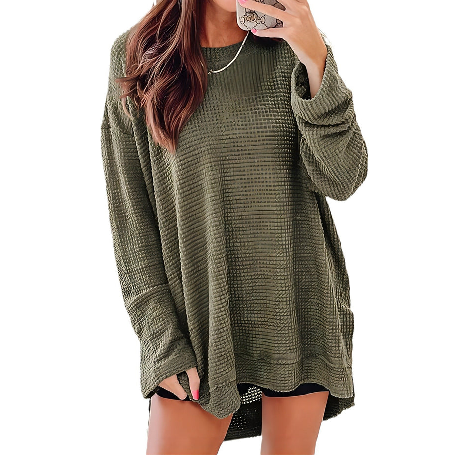 Damen Bequem Überdimensionierter Texturierter Pullover Sweater WW