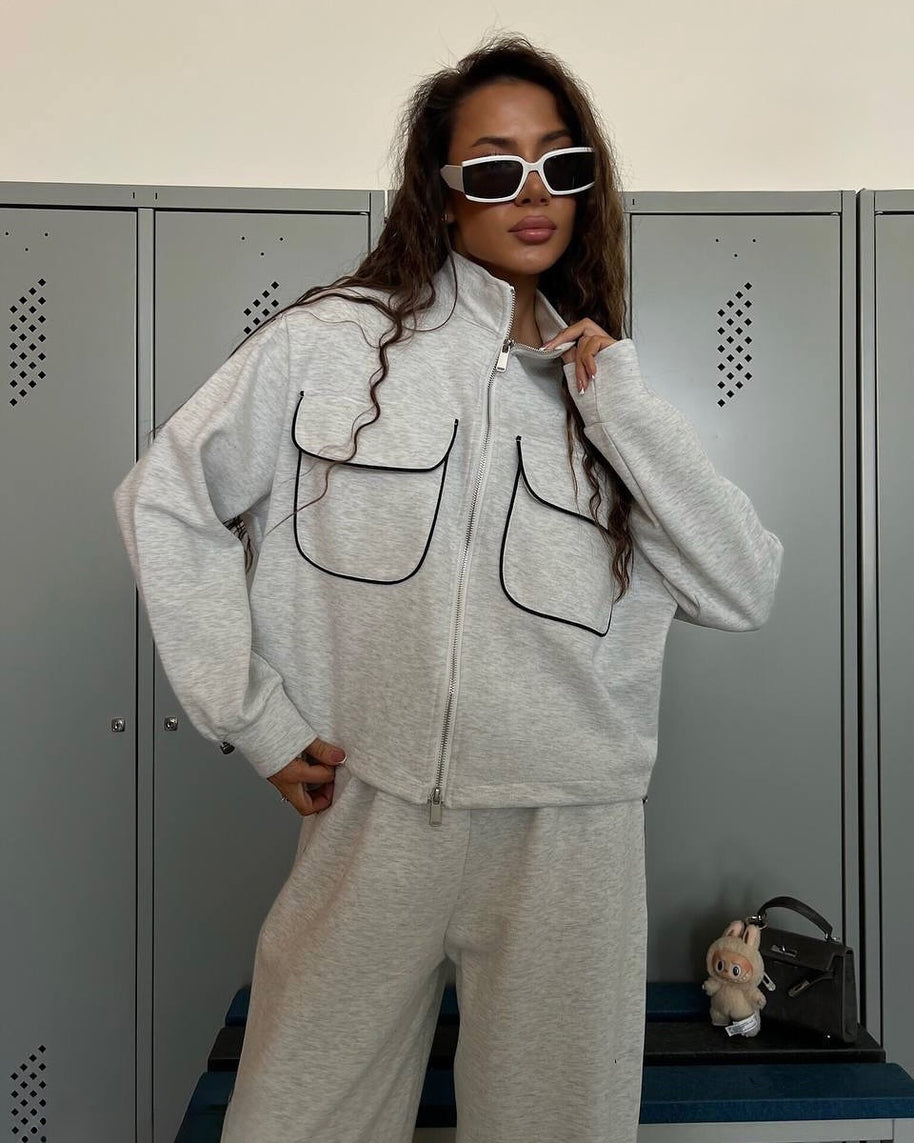 Damen Relaxed-Fit Loungewear-Set mit Reißverschluss und weitem Schnitt WW