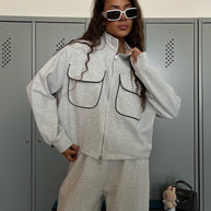 Damen Relaxed-Fit Loungewear-Set mit Reißverschluss und weitem Schnitt WW