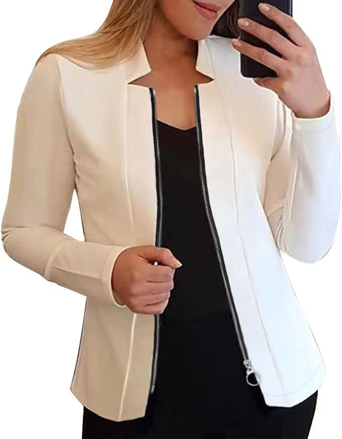 Damen moderne Blazerjacke mit asymmetrischem Reißverschluss und figurbetontem Schnitt W&W Mode