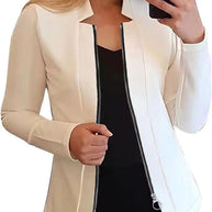 Damen moderne Blazerjacke mit asymmetrischem Reißverschluss und figurbetontem Schnitt WW