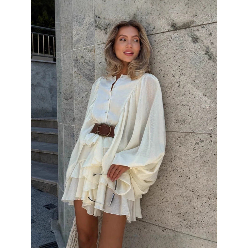 Damen Rüschenkleid mit weiten Ärmeln und modischen Details WW