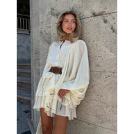 Damen Rüschenkleid mit weiten Ärmeln und modischen Details WW