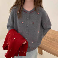 Damen Strickjacke mit floralem Stickdesign und Rundhalsausschnitt WW