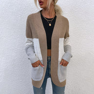 Damen Strickcardigan mit modernem Faltendesign und kontrastierenden Farben WW