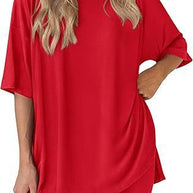 Damen Bequeme Oversized T-Shirt mit Seitenschlitzen WW