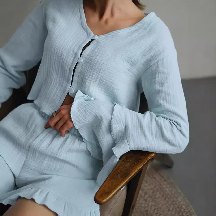 Damen Set aus luftiger Bluse und Shorts mit Volants WW