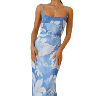 Damen ärmelloses Maxikleid mit floralem Print und elastischer Korsett-Taille WW