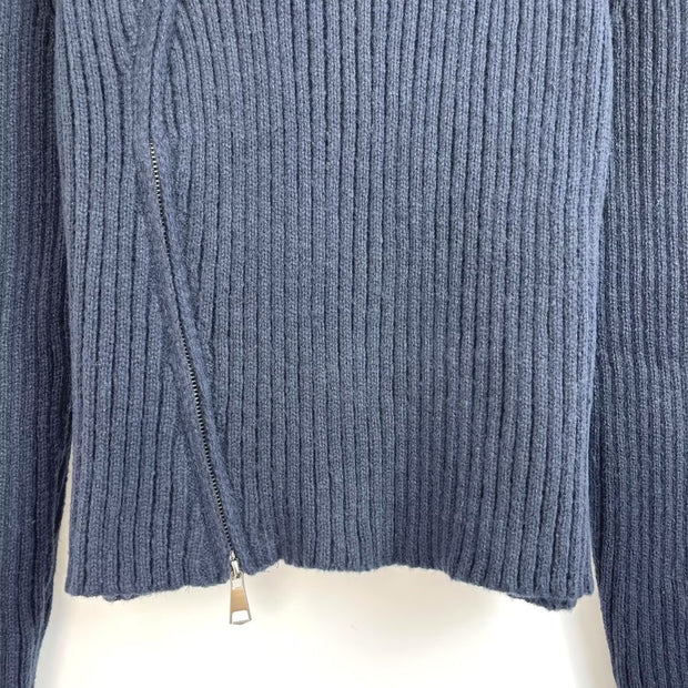 Damen Strickjacke mit raffiniertem Kragen und seitlichem Reißverschluss WW