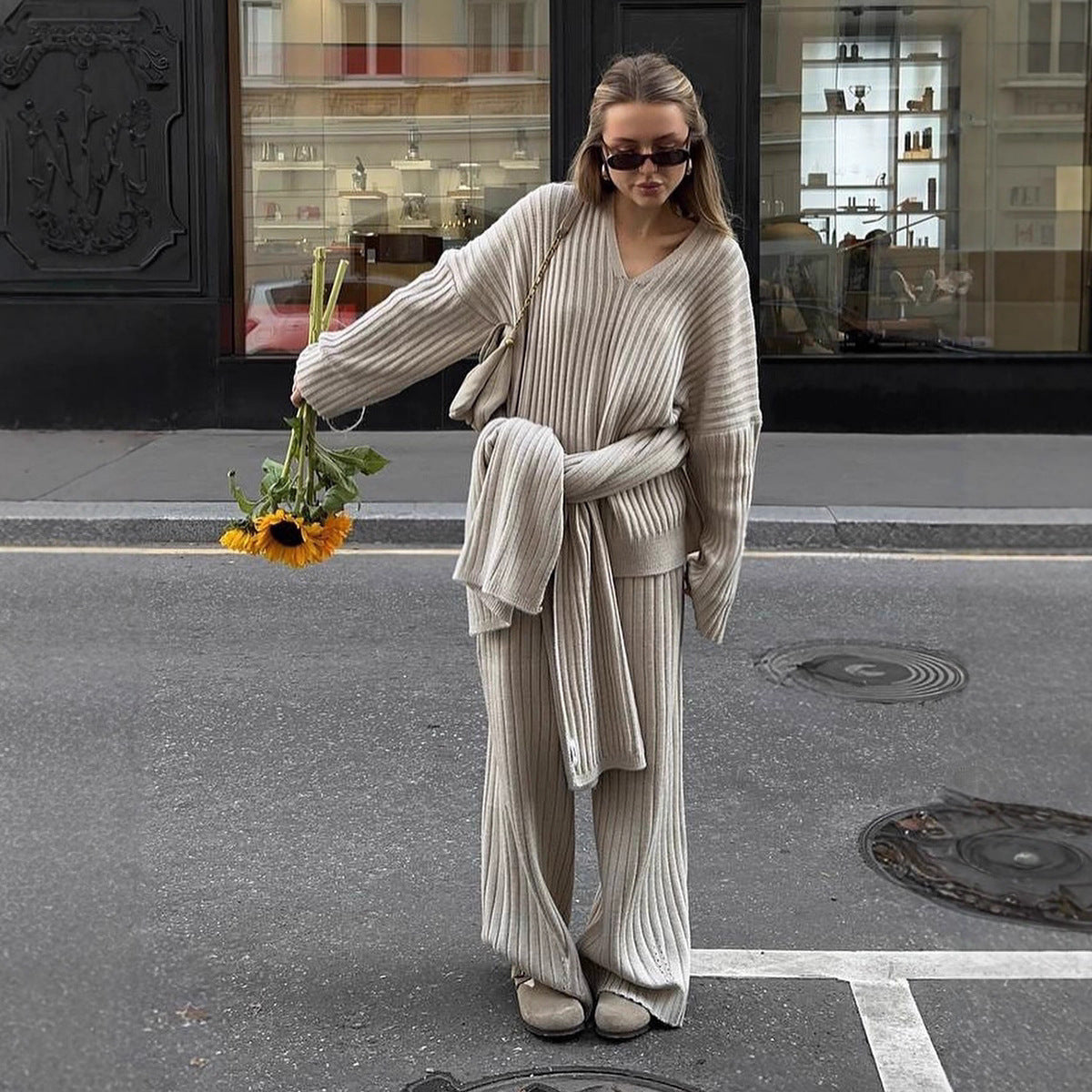 Damen Relaxed Strick-Ensemble mit Schal WW