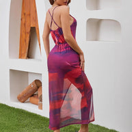 WW | Gedrucktes Schlitz-Top elastisches Taillen Kleid