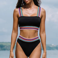 Damen Bikini-Set mit breiten, farbenfrohen Trägern und hohem Bund WW