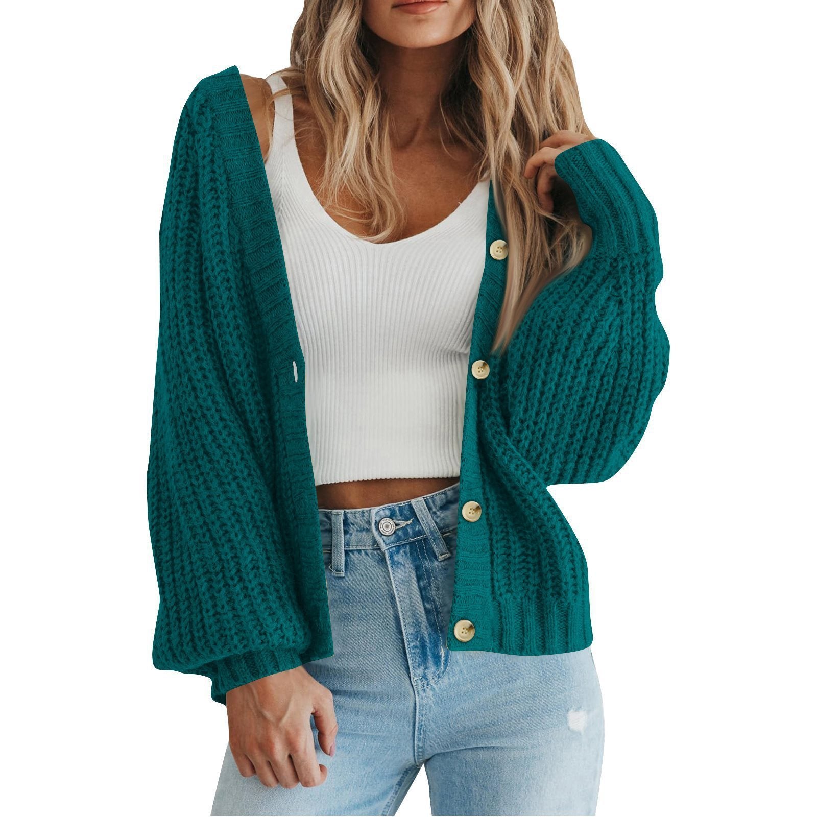 Damen Grobstrick-Cardigan mit Knopfdetails und weitem Schnitt WW
