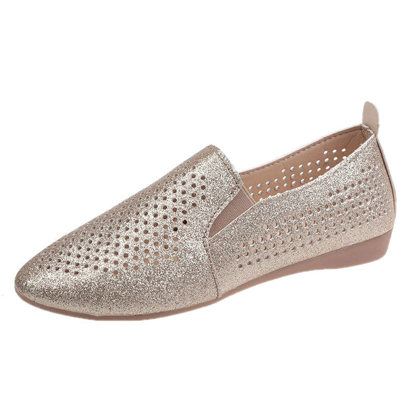 Damen elegante Slipper mit glitzerndem Obermaterial und atmungsaktiven Perforationen WW
