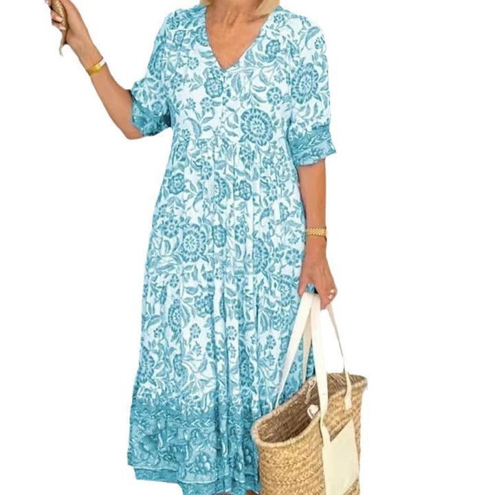 W&W Mode | Dreiviertelärmeliges langes floral gefärbtes Tie-Dye Druckkleid