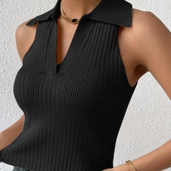 Damen Ärmelloses Strickoberteil mit modischem Kragen und Rippstruktur WW