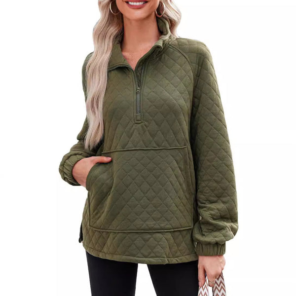 Damen Fleece-Pullover mit Stehkragen und praktischen Taschen WW