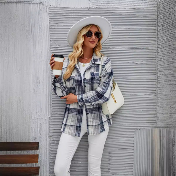 Damen lässige Flanellhemdjacke mit karriertem Design und praktischen Brusttaschen W&W Mode