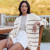 Damen Strickcardigan mit V-Ausschnitt und groben Streifen WW