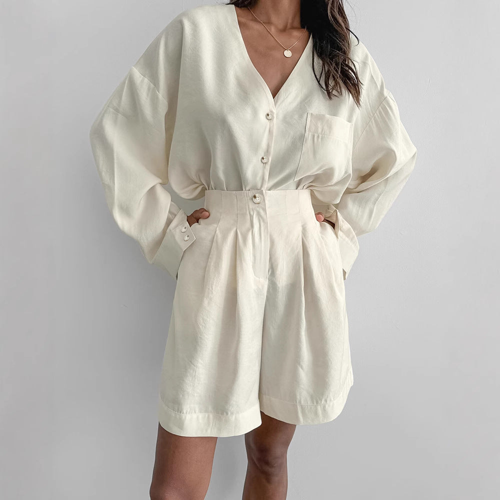 Damen bequemer Schlafanzug mit Knopfleiste und kurzen Hosen WW