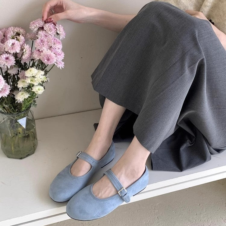 Damen Wildleder verstellbare Riemen Ballerina Flats WW