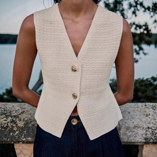 Damen Ärmellose Weste mit dekorativen Knöpfen und feiner Struktur WW