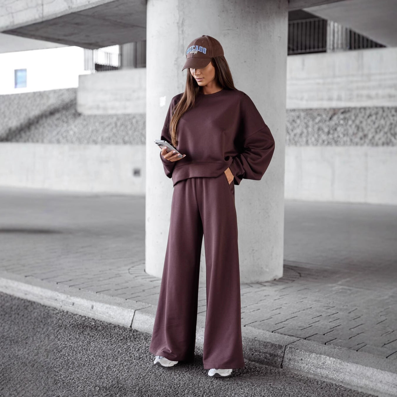 Damen Bequemer Oversized Freizeitanzug mit weitem Schnitt und übergroßem Kragen WW