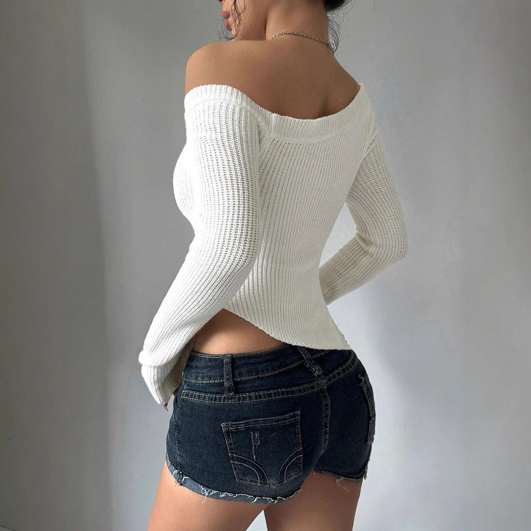 Damen asymmetrisches Langarmoberteil mit Rippstruktur WW